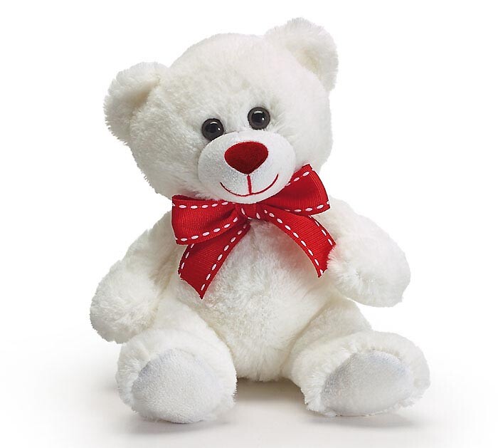 Small White Bear with Red Bow